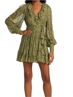 Zimmerman khaki green metallic wrap mini dress